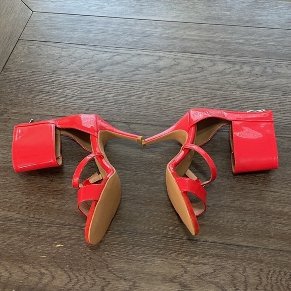 NWT BURJU Amante Thick Ankle Strap Heeled Sandals | Red | 5 1/2 - Picture 2 of 10